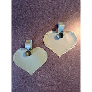 Small Aluminum Heart Candlestick Holders w/ Drip Tray & Finger Loop Cottage Core